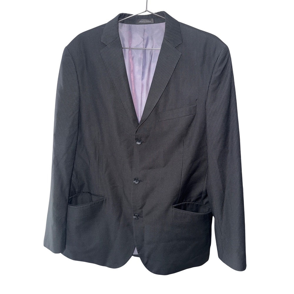 Billy London Mens Pinstripe Suit Jacket Blazer Black White 42R BL18-8 9144